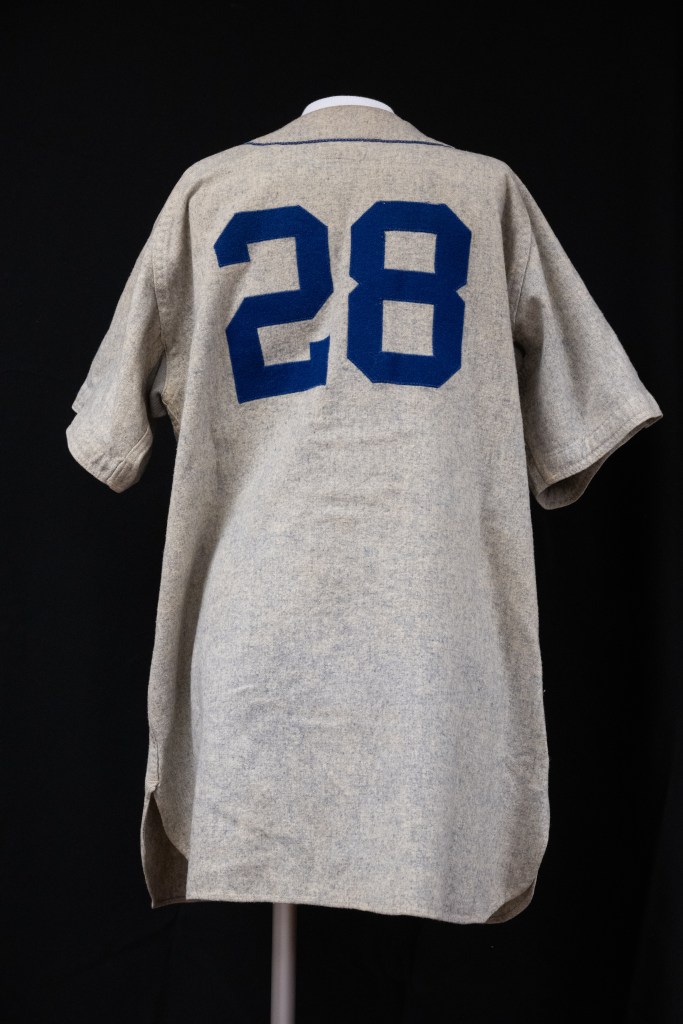 Photo of the back of Preacher Roe's Dodgers jersey.